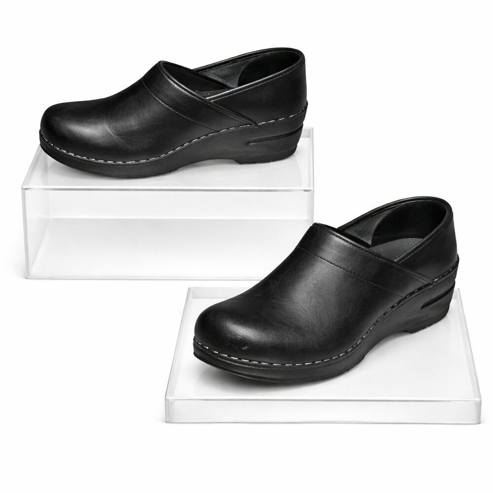 Sanita Black Leather Original Danish Clogs Size 38